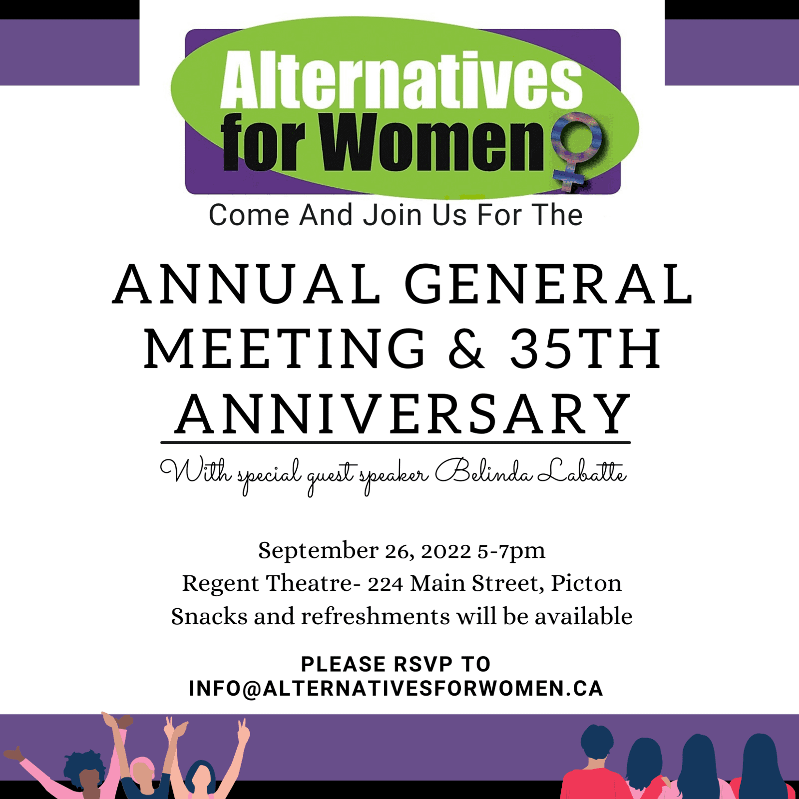 Please join us for our AGM & 35 Anniversary on September 26th, 5pm at the Regent Theatre  